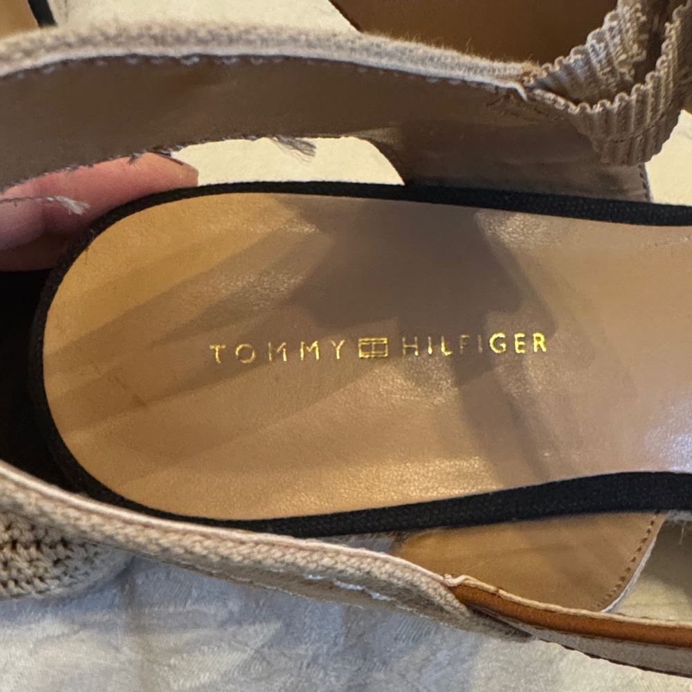 Tommy Hilfiger Black and Tan Wedge Espadrille Sandals - Picture 4 of 9